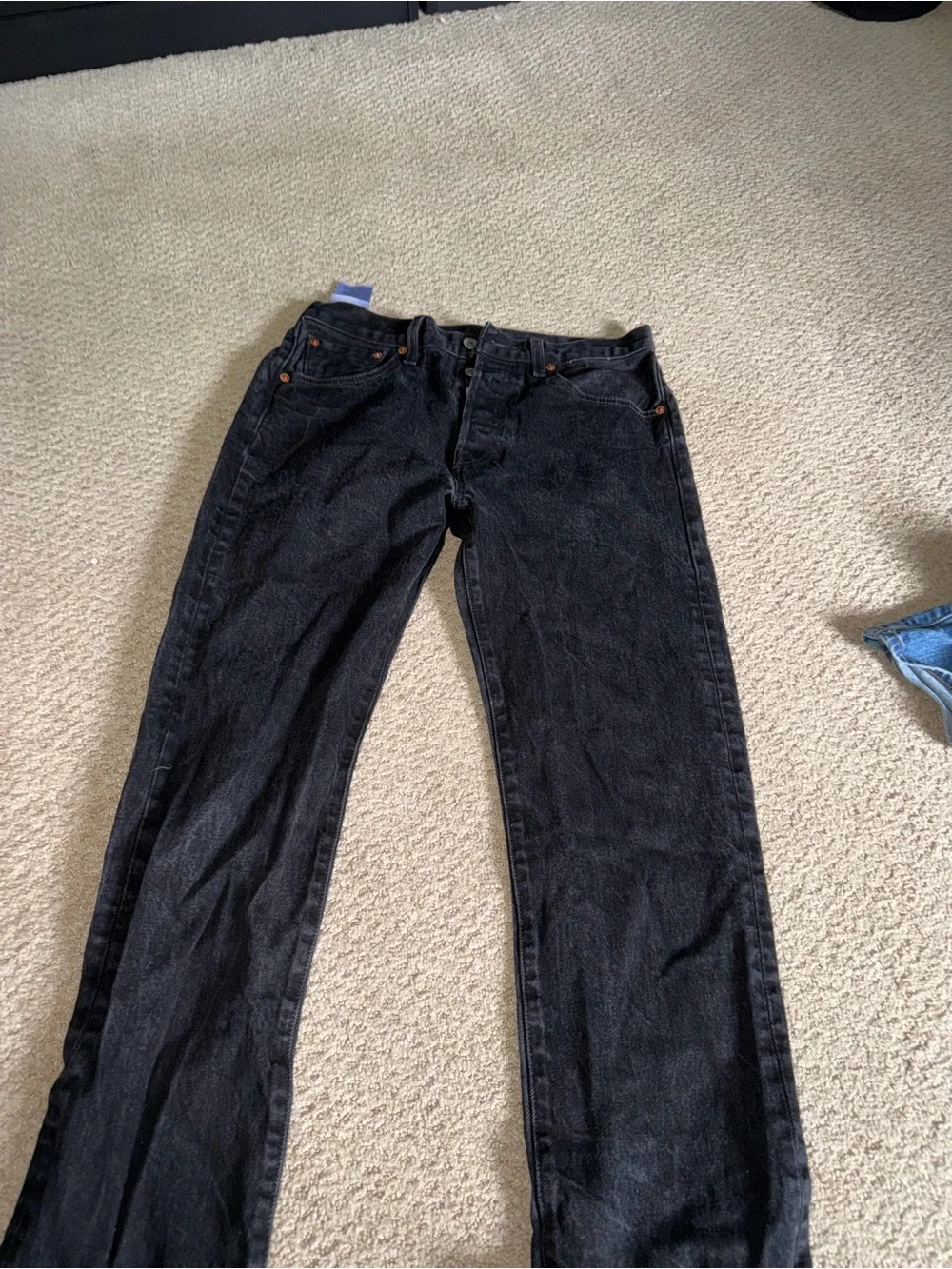Levi's Black Slim Straight 501 Jeans with Tan Leather Patch